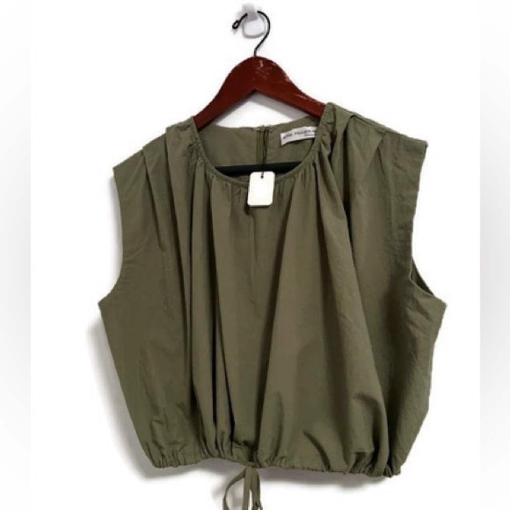 NWT Little Moutain parachute crop top in olive green, size Large.